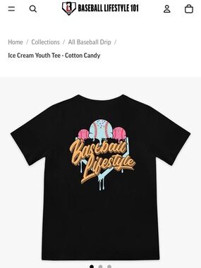 Baseball Lifestyle Youth Tee - Black with Cotton Candy Graphic